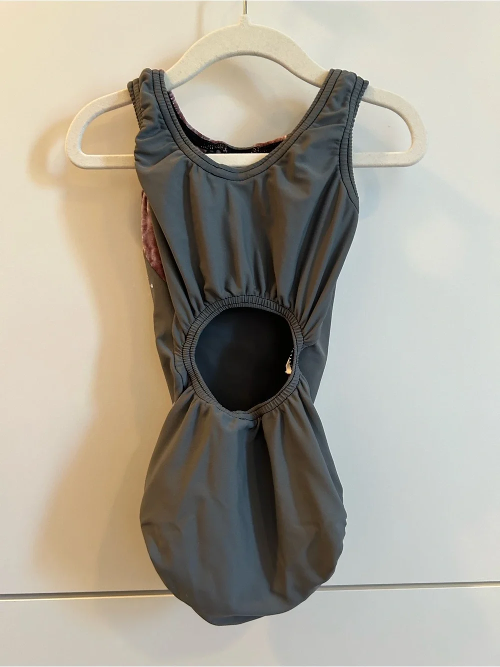 Jamwear Girls Velvet-Trim Grey and Mauve Gymnastics Leotard - YS